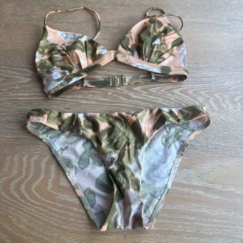 Women's Two-Piece Bikini Set in Olive Green and Peach